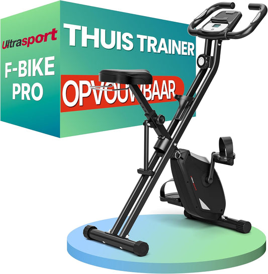 Ultrasport F-Bike Pro Opvouwbare Hometrainer tot 150 KG, met 16 Weerstandsniveaus, Comfortabel Zadel, Extra Stil I Opvouwbare Indoor Hometrainer, Fitnessfietsen, Grijs-Zwart
