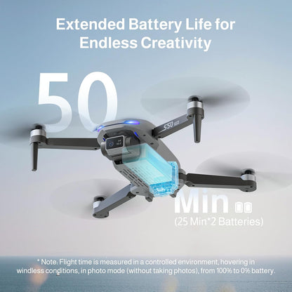 Ameta Drone met Camera 4K Professional met GPS, S50 Lite FPV Drone voor Kinderen en Volwassenen met Automatische Terugkeer/ 50 Minuten Vliegtijd/Follow Me/Intelligente Modus, Minder dan 249 g