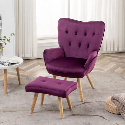 HollyHOME Fauteuil met Voetenbank Comfortabele Fauteuil Woonkamer Fluwelen Leesstoel Slaapkamer Accentstoelen Loungestoelen, Paars