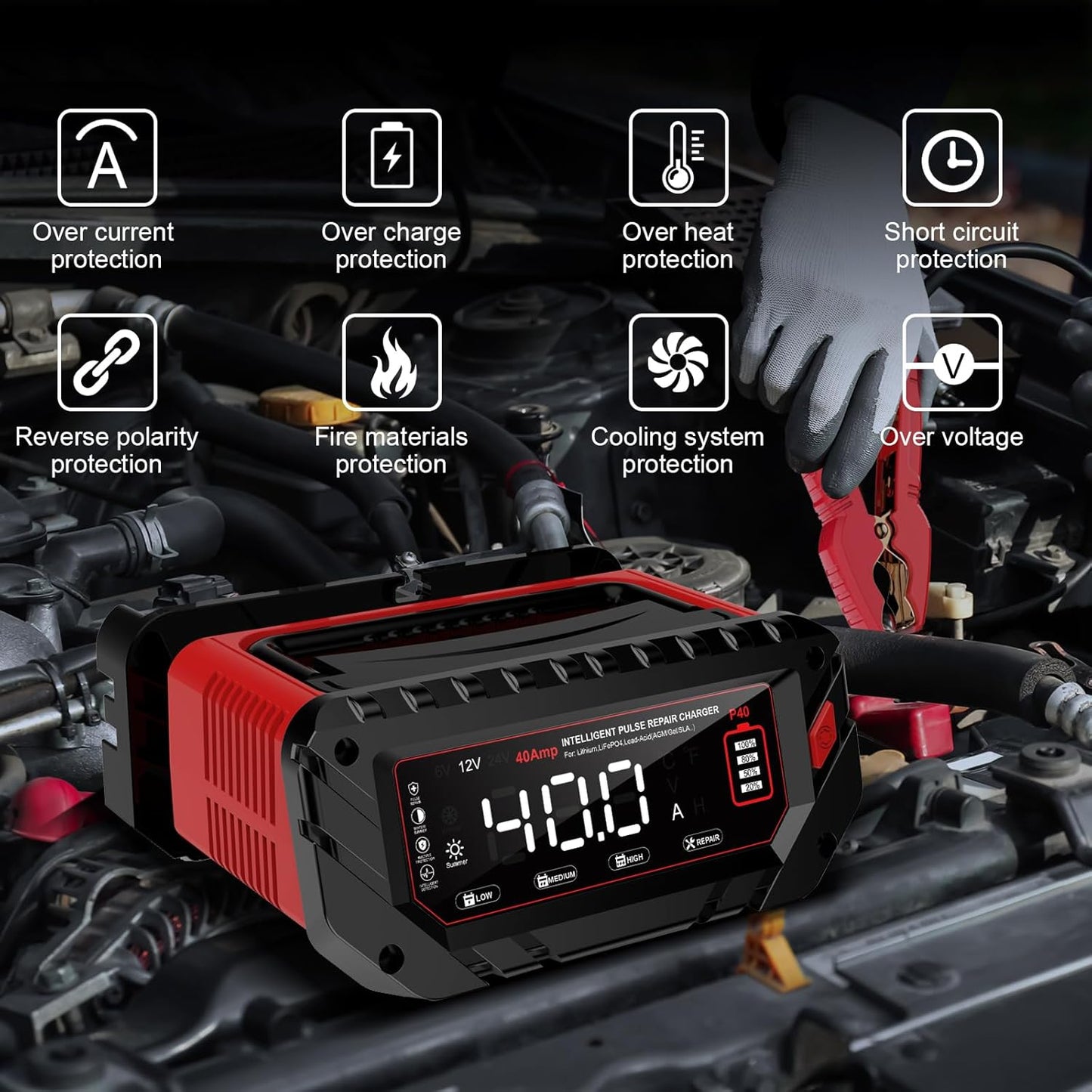 Autoacculader – Acculader – Batterijlader – Oplader – Accu Onderhoudsapparaat – 40 A Laadstroom – Geschikt Voor 6V/12V/24V Batterijen