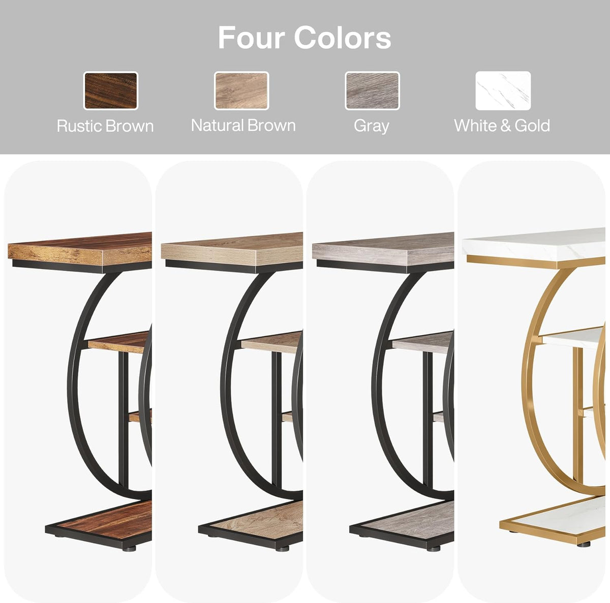 Tribesigns Console Table 105cm with 4 Levels, Narrow Industrial Sofa Table with Round Metal Frame, Wooden Entrance Table with Storage Racks for Living Room (White Gold)