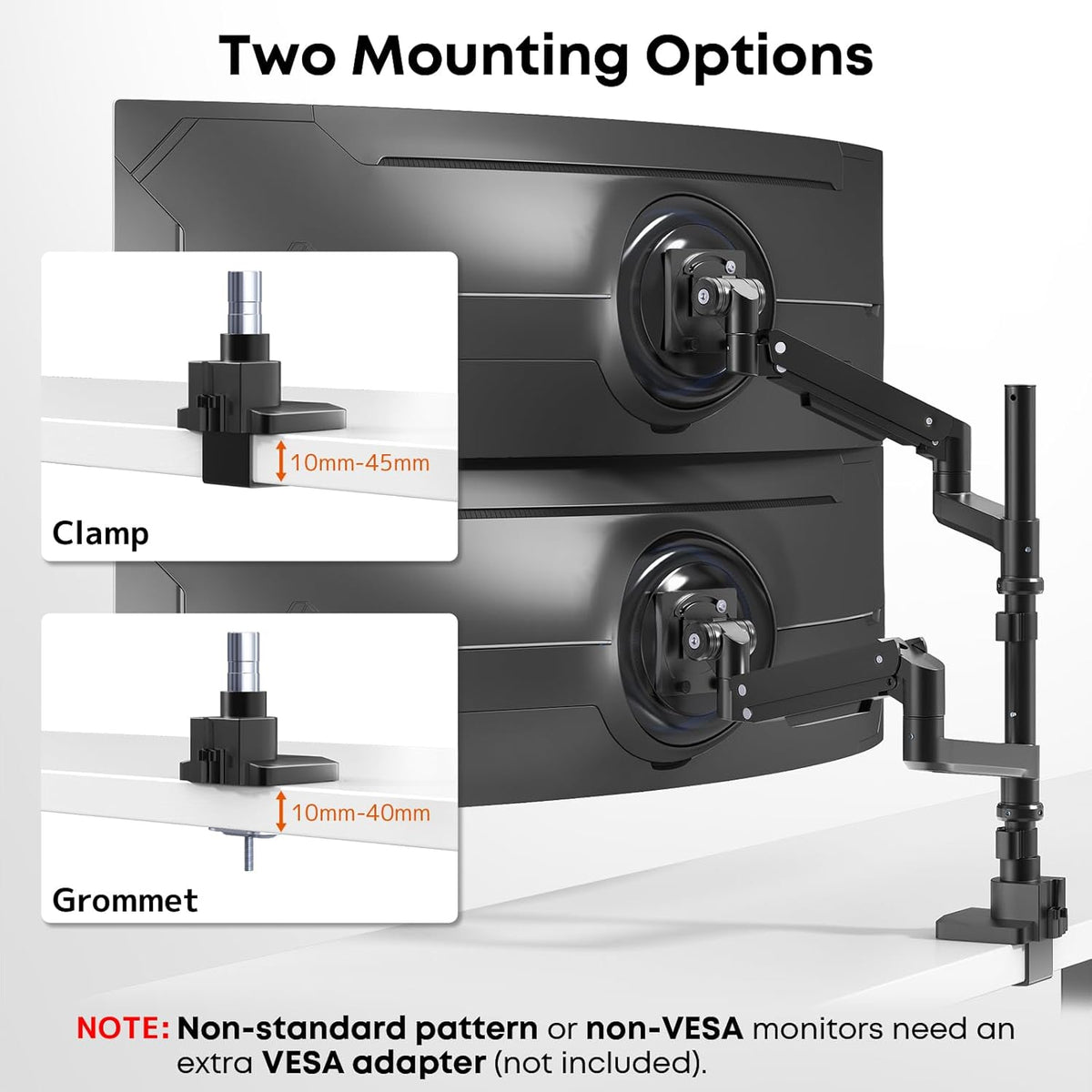 PUTORSEN 17-57 inch monitorhouder, 2 monitoren, gasveer, dubbele monitoren, tafelhouder, in hoogte verstelbaar, draaibaar, gewicht 2-20 kg per arm, VESA 75/100 mm