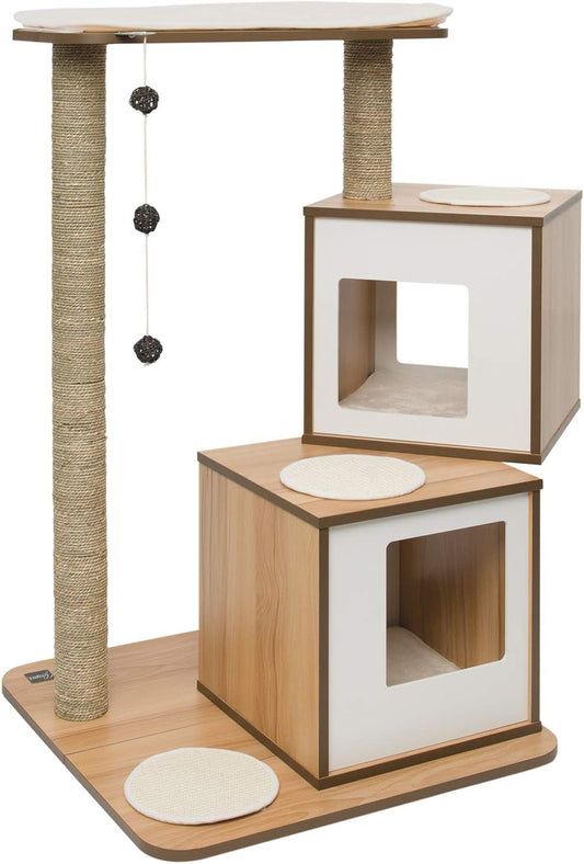 Kattenmeubel – Kattenhuis – Krabpaal – Kattenkubus – Krabmeubel – Dubbele Cubes Met Platform – Natuurlijke Zeegras Krabpalen – Verwijderbare Kussens Met Geheugenfoam