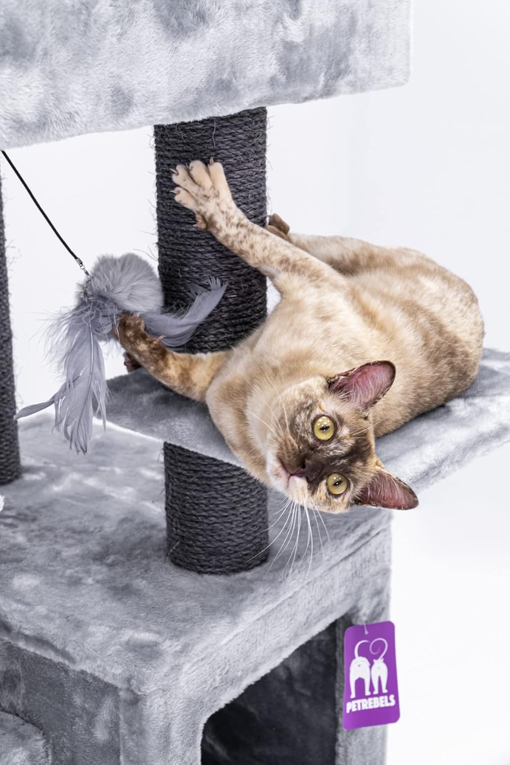 Kattenkrabpaal – Krabpaal – Krabboom – Kattenmeubel – Krabmeubel – Grijs – 134 cm Hoog – Dikke Ø 9 cm Sisalstammen