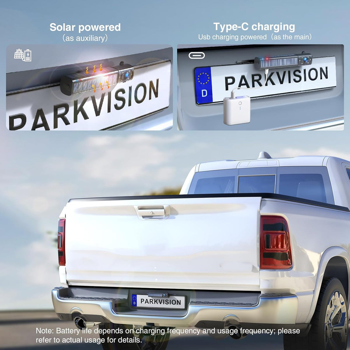 PARKVISION Achteruitrijcamera Draadloos 5 inch met Zonne-energie - 5000mAh Accu, FHD Monitor, 2.4 GHz, Geschikt voor Auto's en Campers