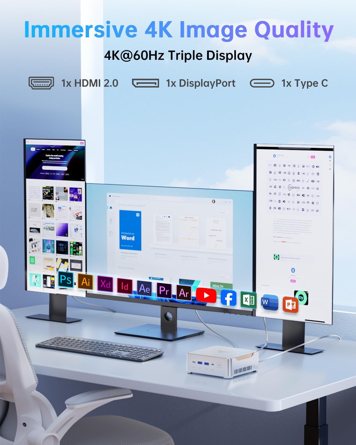NiPoGi Pinova P2 Mini PC W-11 Pro, AΜD Ryzen 4300U (tot 3,70GHz), 16GB DDR4 256GB M.2 SSD, Mini-Desktop Computer voor School/Kantoor/Thuis, HDMI 2.0, DP, Type-C, 4K UHD Drievoudig Scherm, Dubbele WiFi