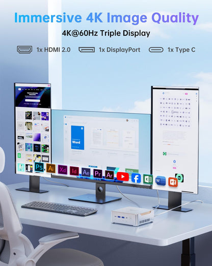 NiPoGi Pinova P2 Mini PC W-11 Pro, AΜD Ryzen 4300U (tot 3,70GHz), 16GB DDR4 256GB M.2 SSD, Mini-Desktop Computer voor School/Kantoor/Thuis, HDMI 2.0, DP, Type-C, 4K UHD Drievoudig Scherm, Dubbele WiFi