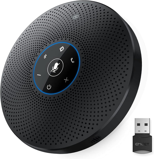 eMeet M2 Max Bluetooth conferentieluidspreker met 4 AI-microfoons, voor 10-15 personen, full duplex oproep, conferentiemicrofoon met AUX, dongle, plug & play, voor Skype, zoom enz.