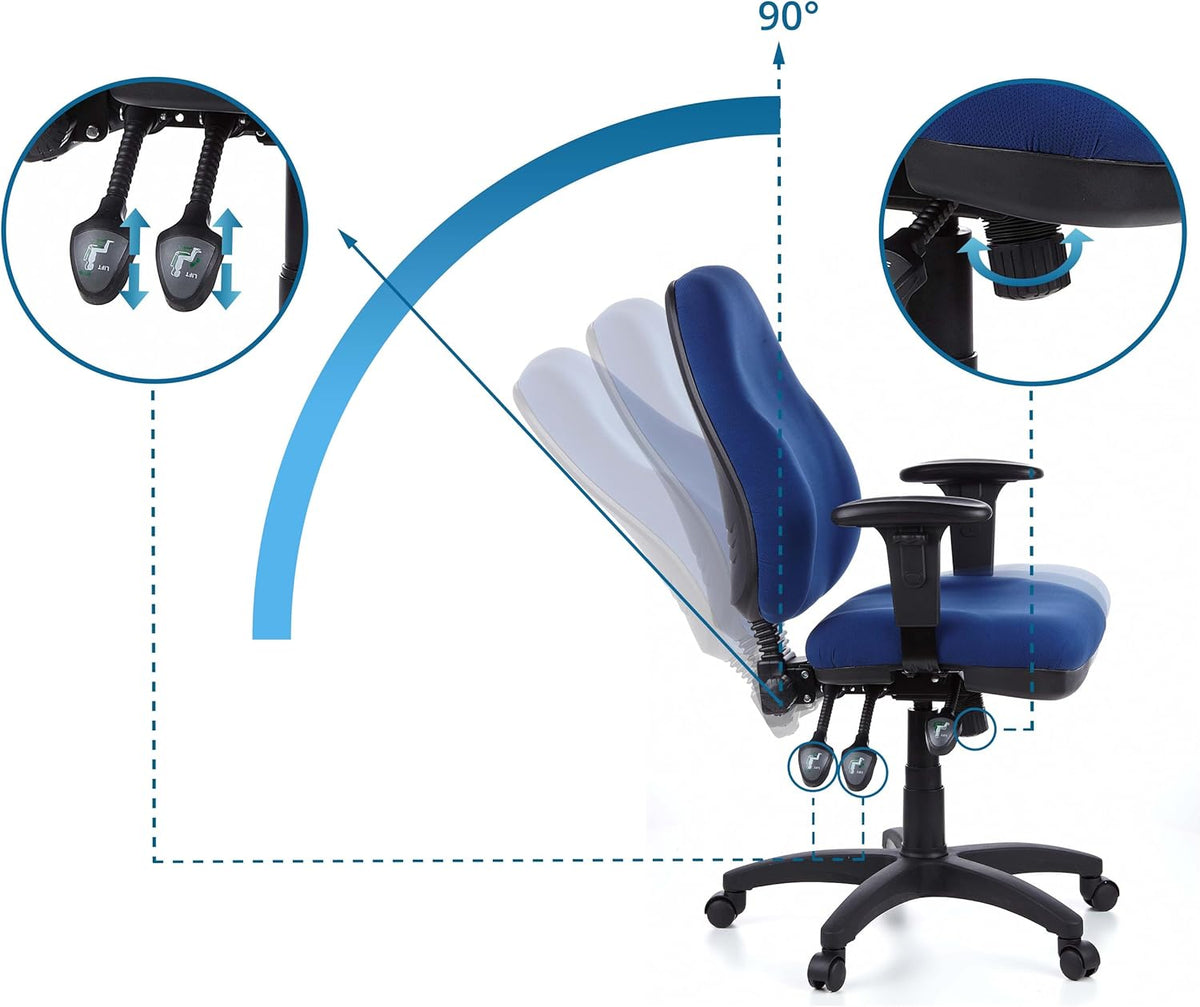 hjh OFFICE 702020 bureaustoel draaistoel Zenit Pro stof, blauw, extreem dikke vaste bekleding, zeer goede verstelmogelijkheden, in hoogte verstelbare armleuningen, ergonomische bureaustoel