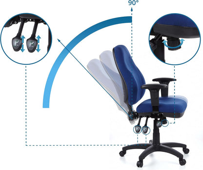 hjh OFFICE 702020 bureaustoel draaistoel Zenit Pro stof, blauw, extreem dikke vaste bekleding, zeer goede verstelmogelijkheden, in hoogte verstelbare armleuningen, ergonomische bureaustoel