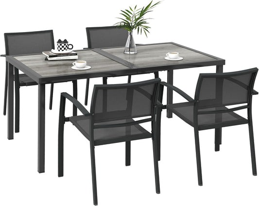 Outsunny 5-piece garden set - Garden furniture set with 1 dining table, 4 stackable chairs, seating area - For terrace - Mesh - Dark grey - QUORE