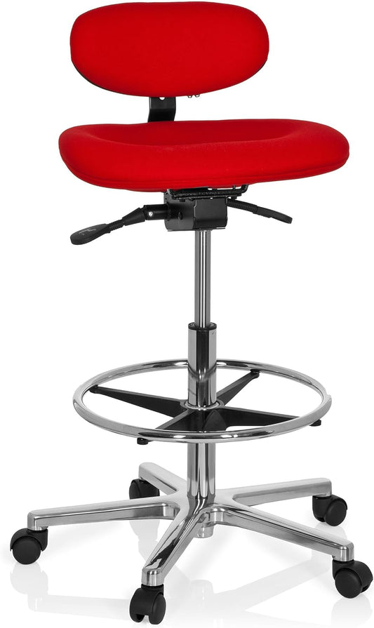 hjh OFFICE 608331 werkstoel hoog Work MF stof rood stahulp kantoor draaistruk met rugleuning en wielen, in hoogte verstelbaar