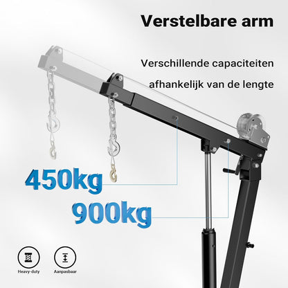 Pick-up kraan 900kg en 360° draaibaar met kabellier, standvoet, inklapbaar