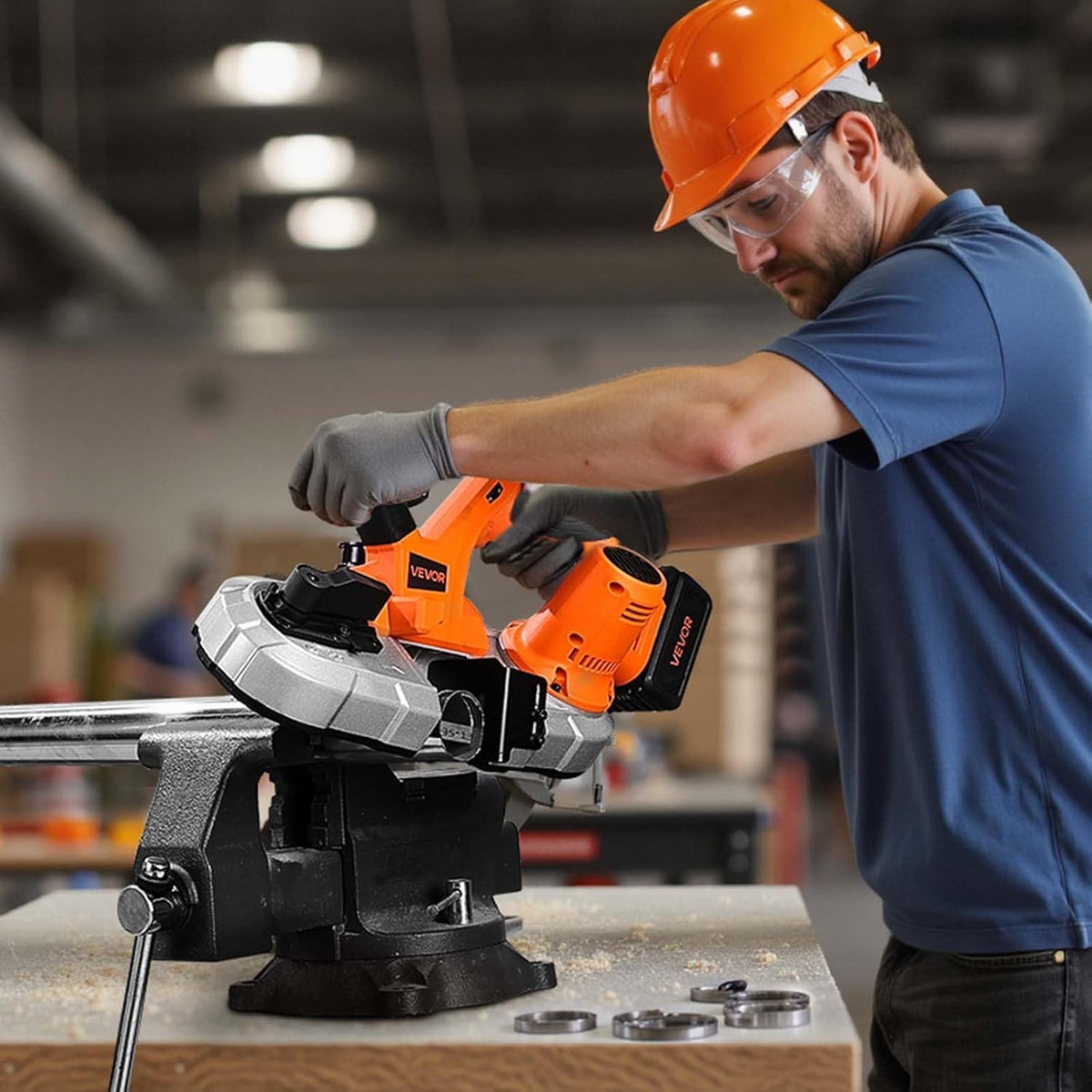 VEVOR 20 V cordless band saw, 65 x 65 mm cutting depth, metal band saw with brushless motor, 4000 mAh battery and charger, 0-192 m/min variable speed, ideal for cutting metal and wood