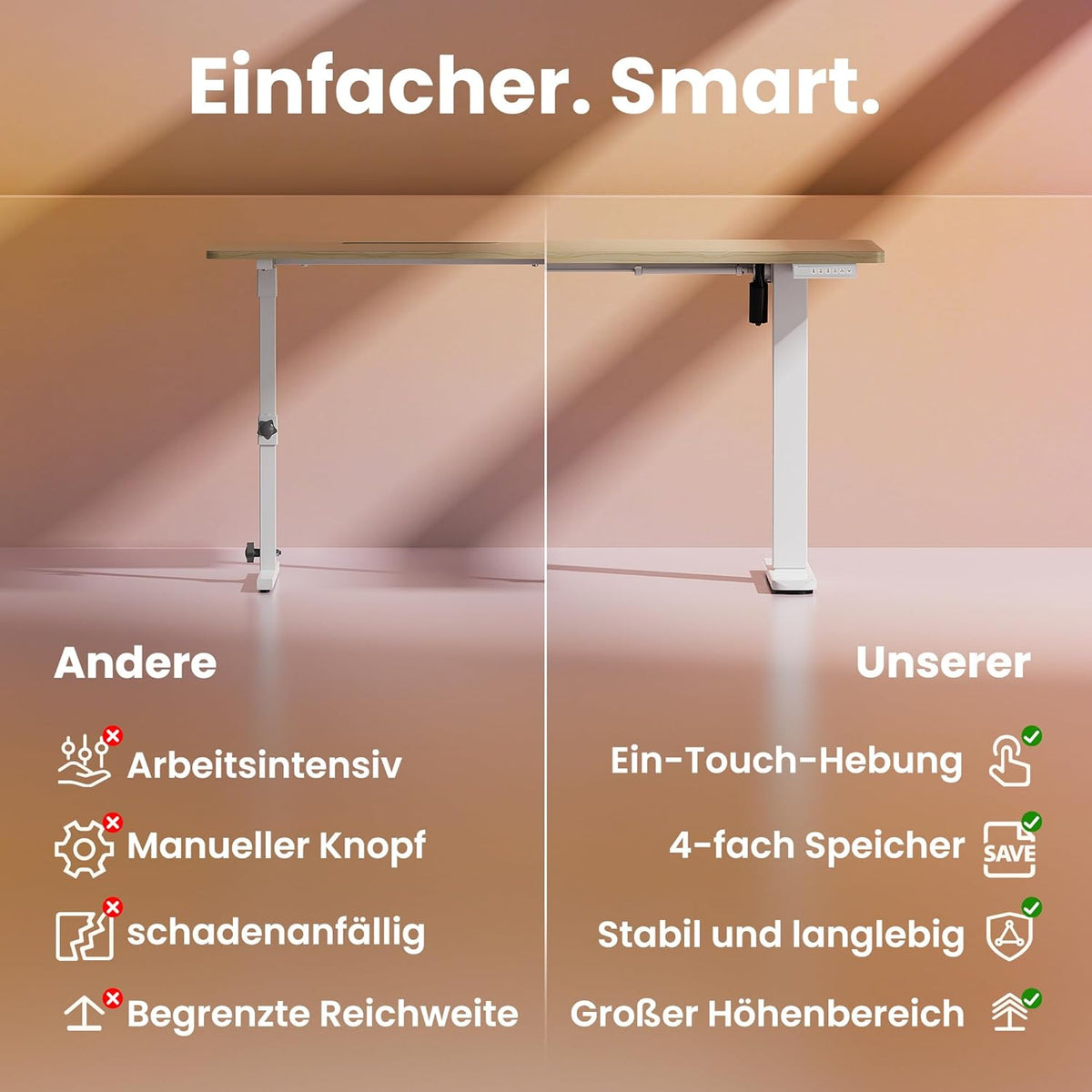 HUANUO In hoogte verstelbaar bureau met USB-oplaadpoort, 120 x 60 cm, 4 hoogte-instellingen, elektrisch bureau voor thuis, kantoor en computer
