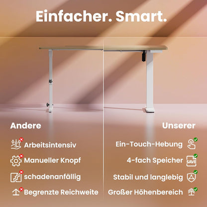 HUANUO In hoogte verstelbaar bureau met USB-oplaadpoort, 120 x 60 cm, 4 hoogte-instellingen, elektrisch bureau voor thuis, kantoor en computer