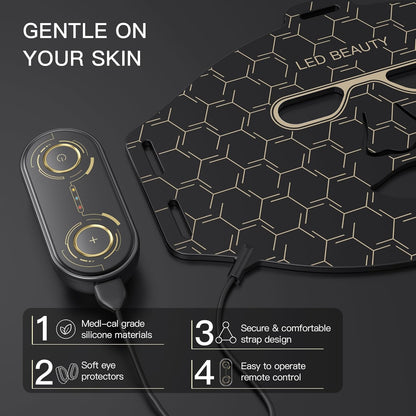 Lichttherapie - Rood Licht Therapie - LED-Therapie - LED-masker - Nabij-Infrarood Roodlicht - voor Gezicht - Flexibel Siliconen Lichttherapiemasker - voor Thuis - Gezichtsmaskers - Huidverzorging - Zwart