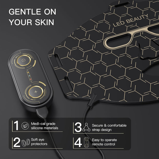 Lichttherapie - Rood Licht Therapie - LED-Therapie - LED-masker - Nabij-Infrarood Roodlicht - voor Gezicht - Flexibel Siliconen Lichttherapiemasker - voor Thuis - Gezichtsmaskers - Huidverzorging - Zwart