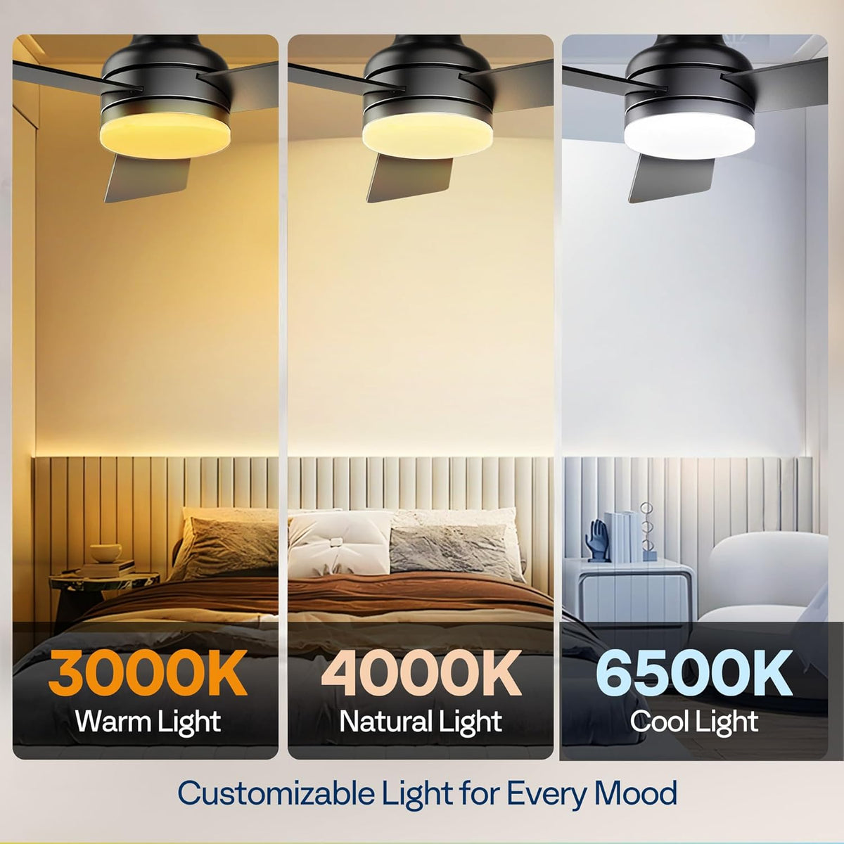 VIVOHOME Plafondventilator met Verlichting 42 inch/107 cm Laag Profiel en Afstandsbediening Inbouw voor Slaapkamer Woonkamer Garage 6+1 Snelheden 3CCT Dimbare Timer Stille Omkeerbare