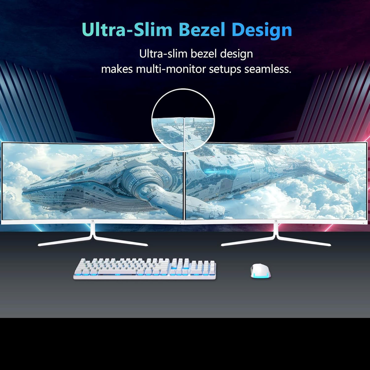 Z-Edge Gaming Monitor Curved White 30'' 200Hz, 1ms, 2560x1080, FreeSync, Screen PC White Ultrabrede 21:9, Adjustable Tilt, 1500R VA, 2×HDMI2.0 & 2×DP1.4, RGB, VESA 75*75mm(DP cable included)