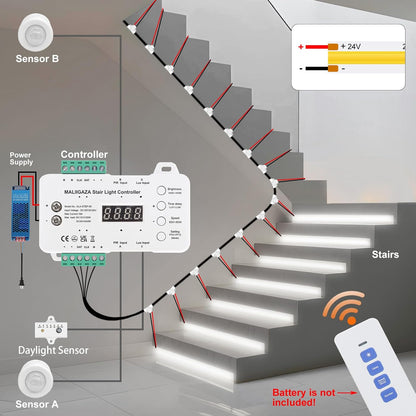 Intelligente Trapverlichting Bewegingssensor 20 Treden Koud Wit 6000K COB LED Trapverlichting Slim Traplicht met Licht Sensor PIR en Instelbare Helderheid