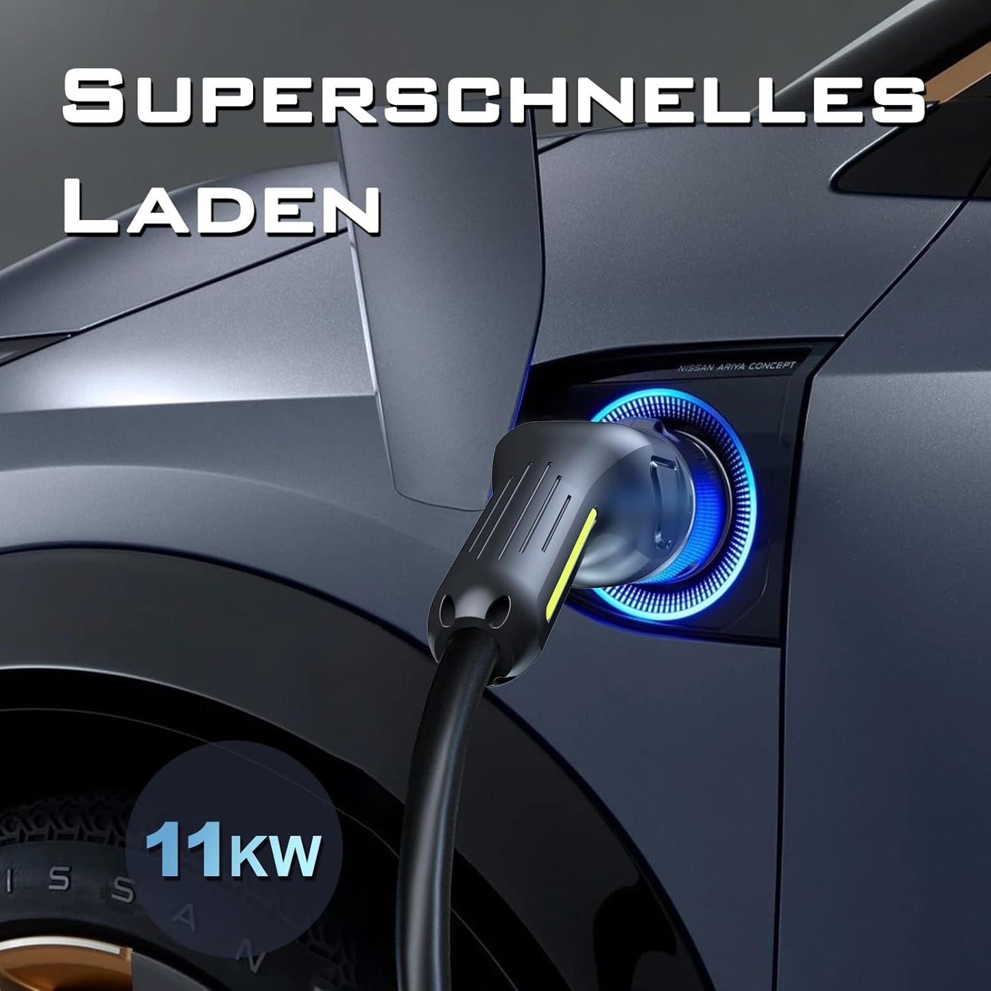 Elektrische autooplader, 11 kW EV oplader type 2, kabel type 2 Schuko, instelbare stroom [3-fase] [6-16 A], oplaadkabel 5 m, IP65 waterdicht, instelbare oplaadtijd [30 min-5 uur]