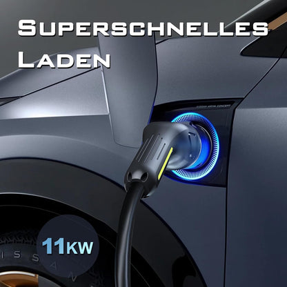 Elektrische autooplader, 11 kW EV oplader type 2, kabel type 2 Schuko, instelbare stroom [3-fase] [6-16 A], oplaadkabel 5 m, IP65 waterdicht, instelbare oplaadtijd [30 min-5 uur]