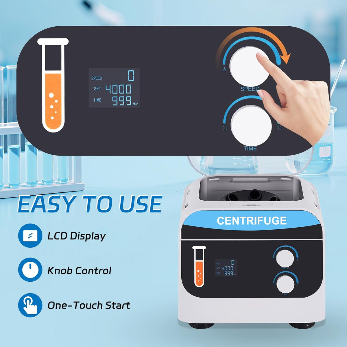 YUCHENGTECH Laboratoriumcentrifuge Tafelcentrifuge Digitale Lage Snelheid Centrifuge 6x20ml 4000 rpm 0-999 Min 1920xg voor Centrifugebuisjes van 5 ml/7 ml/10 ml, 28x26x21cm 5kg
