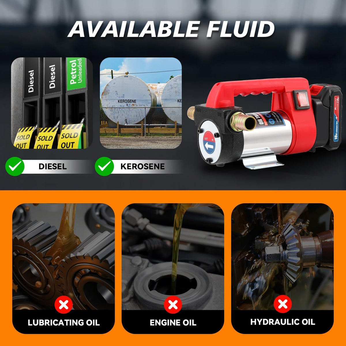 Mxmoonant Draadloze elektrische dieselpomp, zelfaanzuigend, draagbaar, 50 l/min, 260 W, 4200 rpm, 4 kg, met 2 x 2000 mAh lithium batterij, voor diesel, kerosine