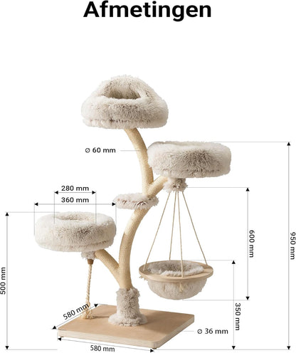 Krabpaal – Kattenboom – Krabmeubel – Klimpaal – Kattenmeubel – 130 cm Hoog – Sisal Met Pluche Ligvlakken