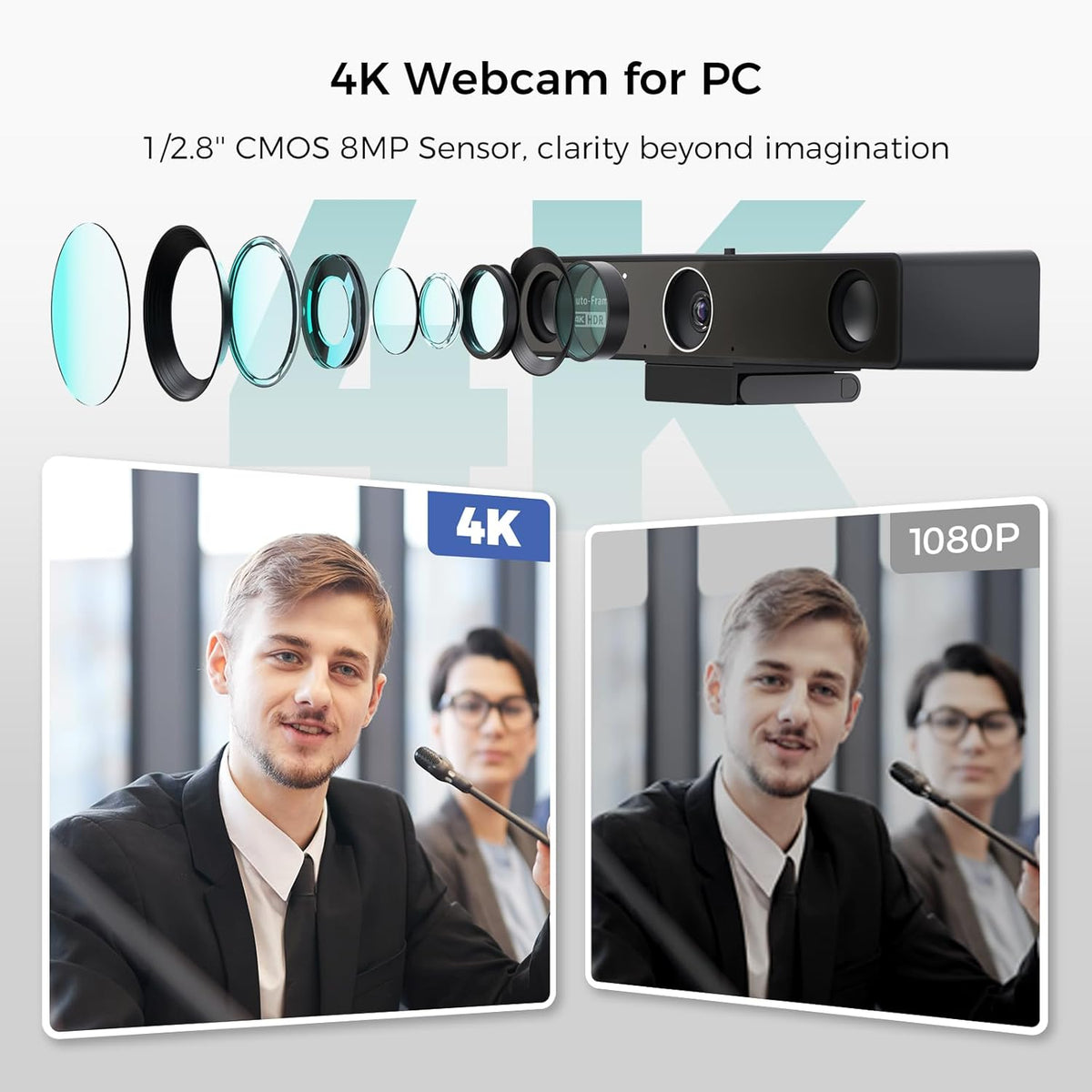 NEARITY V30S 4K videoconferentiecamera met microfoon, 120°-gezichtsveld/3-voudige digitale zoom, all-in-one conferentieruimte-webcam, twee microfoons, videoconferentiesysteem voor zakelijke