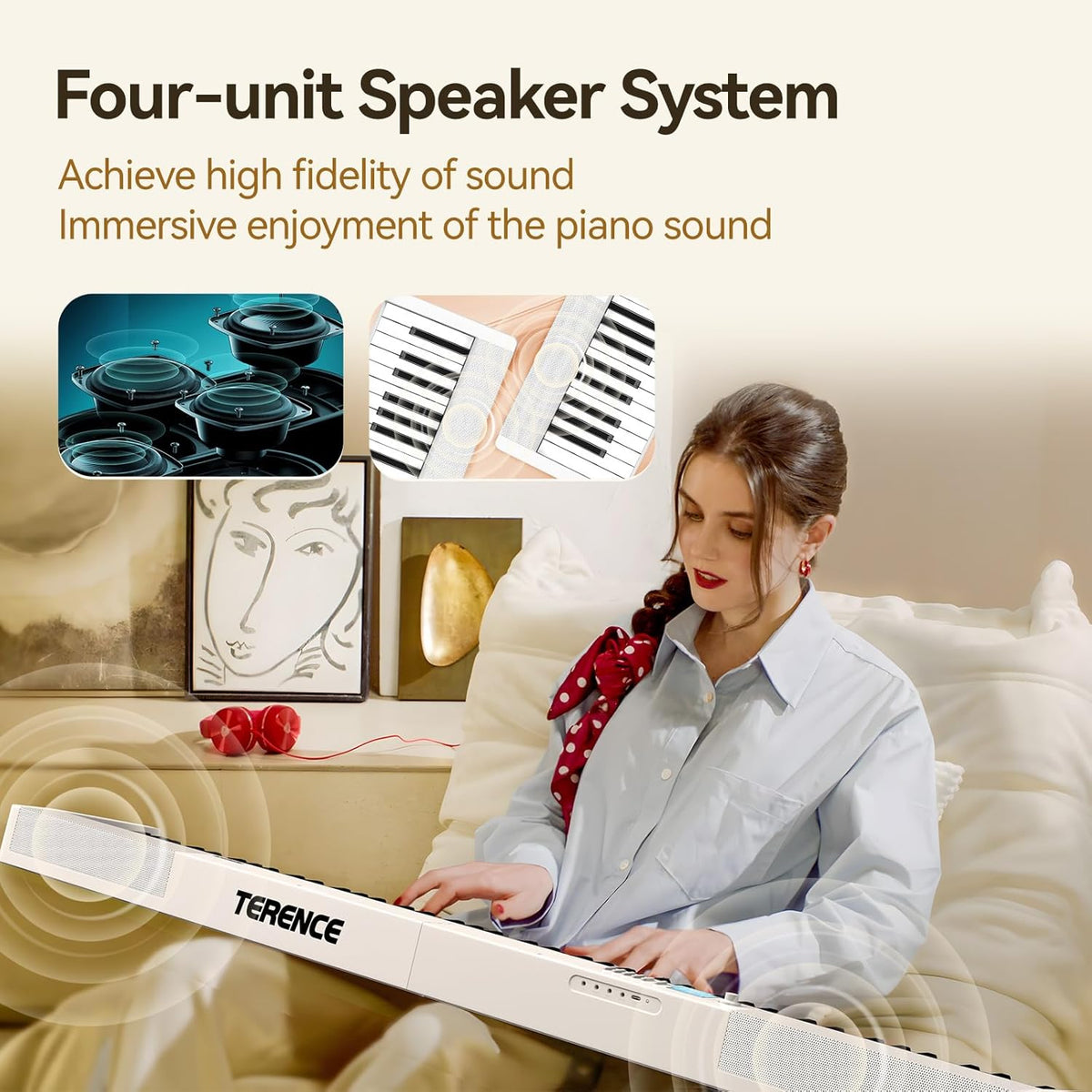 E Piano 88 toetsen – Keyboard Piano – Digitale Piano – Elektrische Piano – 88 Toetsen Keyboard – Opvouwbaar – Bluetooth & MIDI – Wit