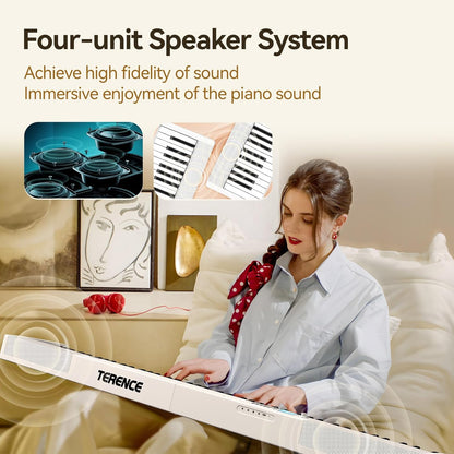 E Piano 88 toetsen – Keyboard Piano – Digitale Piano – Elektrische Piano – 88 Toetsen Keyboard – Opvouwbaar – Bluetooth & MIDI – Wit