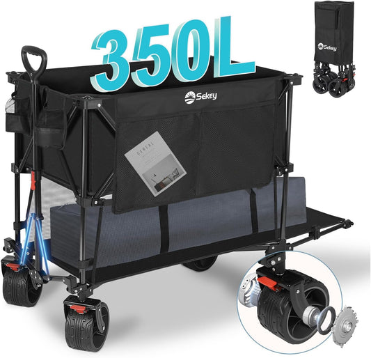 Opvouwbare Handkar Zwart – Bolderkar – Transportkar – Strandkar – Campingkar – 350 Liter Inhoud – 150 Kg Draagvermogen