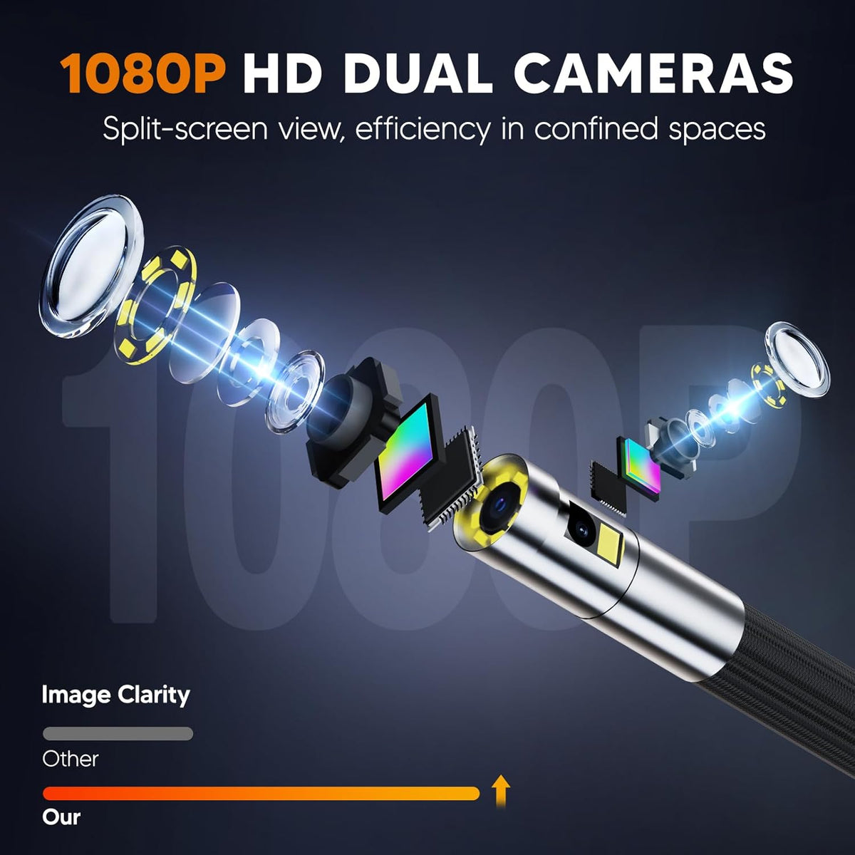 Endoscoopcamera met dubbele lens, 6,5 mm draaibare endoscoopcamera, 2-weg 210° inspectiecamera, buiscamera, 7,0 inch lcd-scherm, endoscoop, 1,6 m endoscoopcamera, beweegbare kop