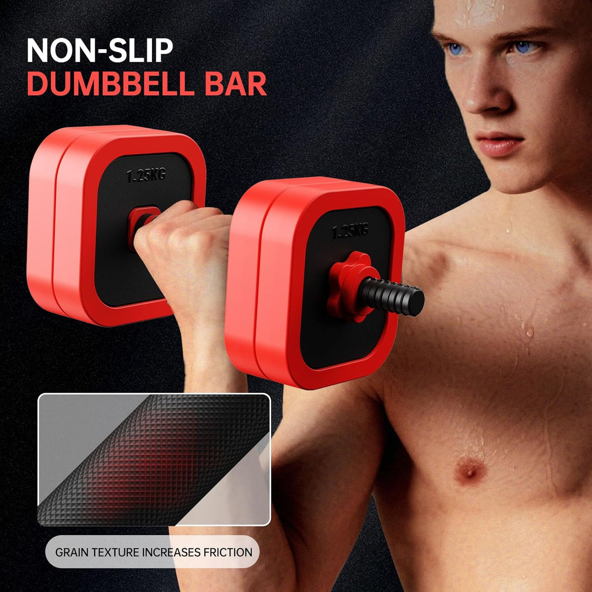 JOROTO 10KG/30KG Verstelbare Dumbbell Set 4-in-1-Dumbbells, Barbell, Kettlebell & Push-Up Stand met 8x1,25KG + 8x2,5KG IJzerzand Platen, Antislip Greep, Compact voor Thuisgym, Krachttraining & Fitness
