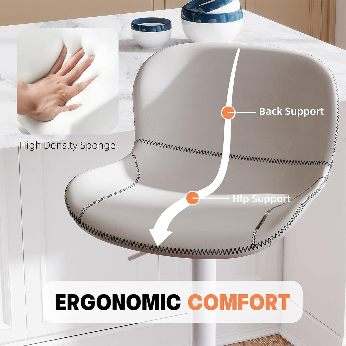 Youhauchair Barkruk, 2-delige set, in hoogte verstelbaar, van PU-leer, waterdicht en slijtvast, met rugleuning, draaibare barkruk, modern, wit