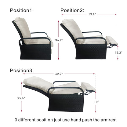 ATR ART TO REAL Garden Armchairs, Adjustable Position Height Adjustable Patio Chair, Aluminium Frame with Hand Woven Resin Rattan, Garden Furniture Lounger, Grey Braid+Beige Cushion - QUORE