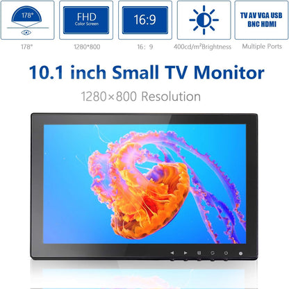 CCTV-monitor, 10,1 inch, IPS LCD HDMI kleurenscherm, 1280 x 800 brede kijkhoek met AV/VGA/HDMI/BNC/AUX/audio-aansluitingen, ingebouwde luidspreker voor thuisbeveiliging, CCTV-IP-camera, pc-monitor