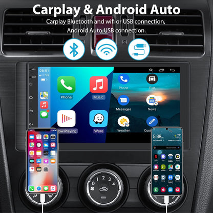 Hodozzy 2 GB+64 GB autoradio 2 DIN GPS Android Wireless Carplay, 7 inch 1080p touchscreen HiFi FM/RDS WiFi navigatie AHD-camera