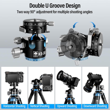 SIRUI 36mm Low Profile Ball Head KS-30, 360° Double Panoramic Aluminium Alloy Tripod Head for Camera, Camcorder, Professional Heavy Duty Ball Head for Tripod, Monopod, Camera Slider, Max Load 20KG