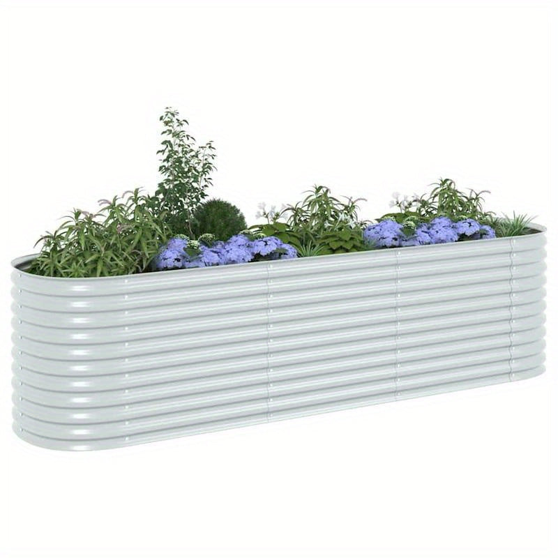 Plantenbak – Bloembak – Tuinbak – Geïntegreerde Tuinbak – Verhoogd Plantenbed – Verzinkt Staal – 320x80x81 cm – Zilver Argento