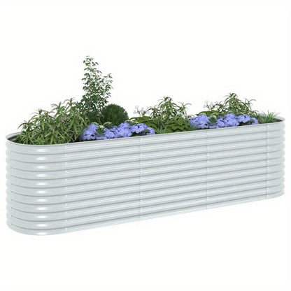Plantenbak – Bloembak – Tuinbak – Geïntegreerde Tuinbak – Verhoogd Plantenbed – Verzinkt Staal – 320x80x81 cm – Zilver Argento