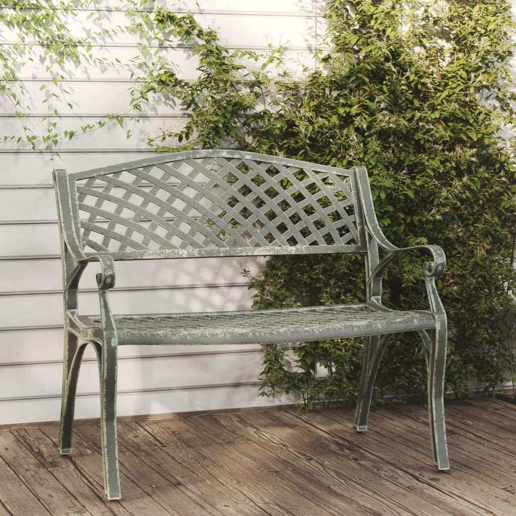 Tuinbank, 102 cm, gegoten aluminium, groen, zitbank, parkbank, balkonbank, outdoor bank voor tuin, terras, balkon - QUORE