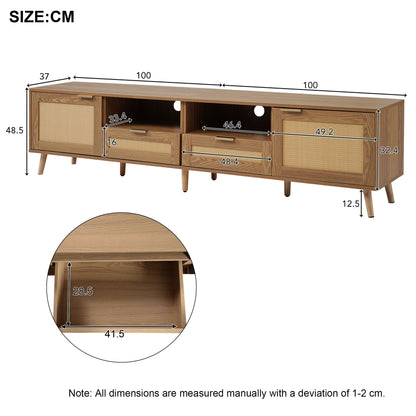 TV Meubel – Tv Kast – Lowboard – Tv Dressoir – Tv Meubel Licht Hout – 200 cm Breed – Massief Houten Poten