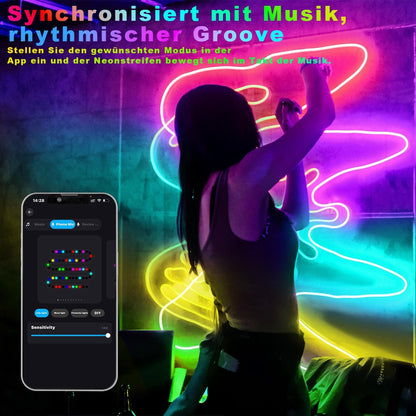 Lichaser RGB+IC Outdoor LED Neon Strip IP68 Waterproof Bluetooth Flexible with APP and 2.4G Remote Control 24V Silicone Light for Balcony Parties Festivals (15M*1)