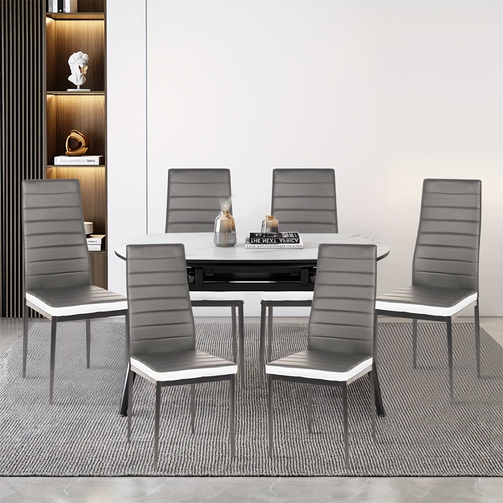 Eetkamerstoelen – Keukenstoelen – Stoelenset – Design Stoelen – Grijs-Witte Lederlook – Stevige Stalen Poot – Comfortabele Schuimzitting – 42x48x45 cm