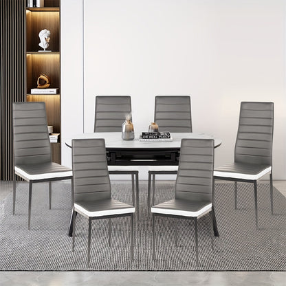 Eetkamerstoelen – Keukenstoelen – Stoelenset – Design Stoelen – Grijs-Witte Lederlook – Stevige Stalen Poot – Comfortabele Schuimzitting – 42x48x45 cm
