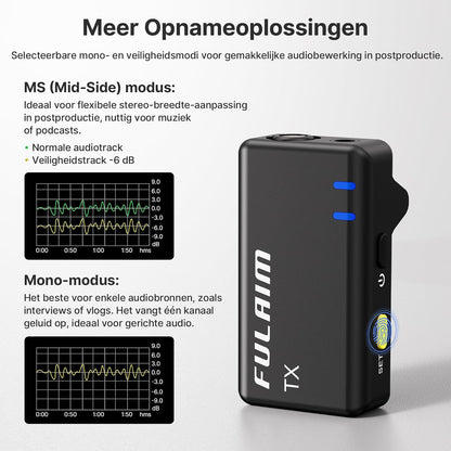 FULAIM X6 Compact, Draadloos Digitaal Microfoonsysteem voor 4 Personen, voor Camera's en Smartphones (2,4 GHz) - Ideaal voor Interviews, Vlogging, Podcasts, Online Lessen, Live Streaming