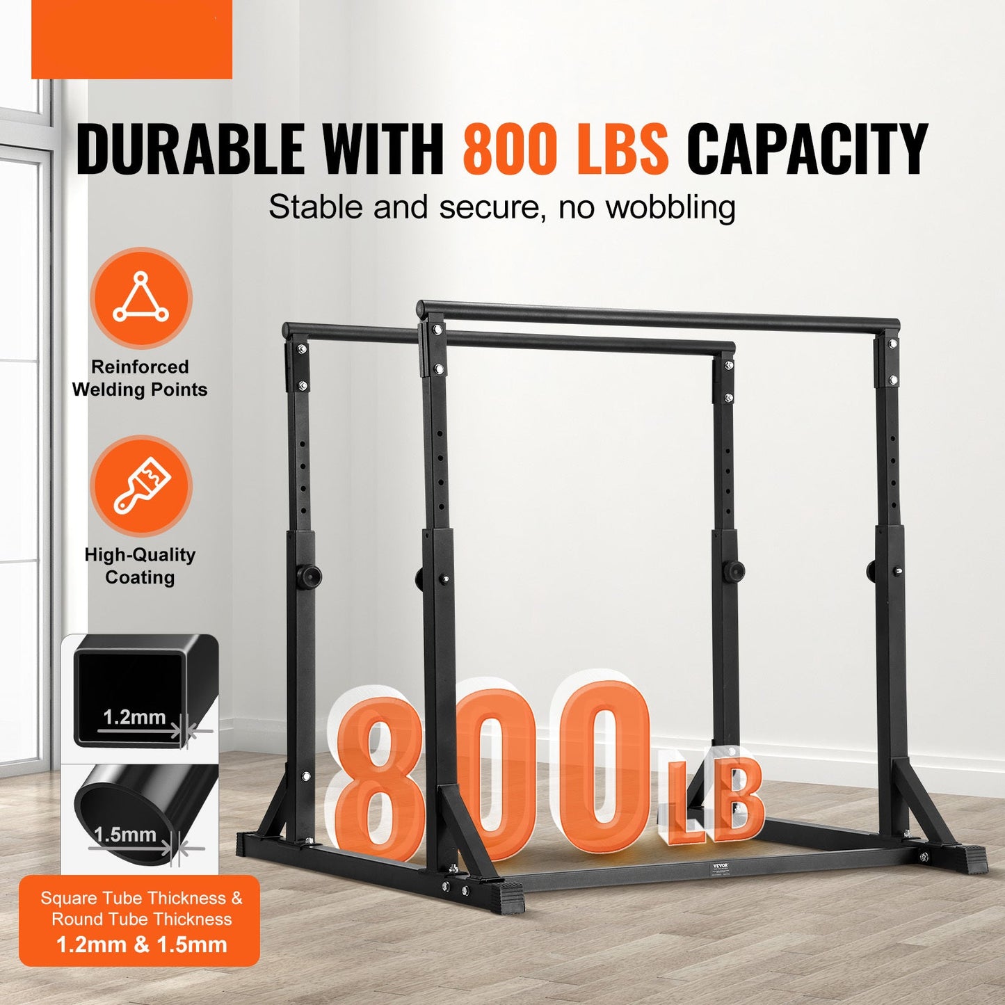 Dip Bar – Dips Station – Krachtstation – Parallelle Bars – Workout Rek – Verstelbare Hoogte 93,5-125 cm – Zeer Stevig Staal, 363 kg Draagvermogen